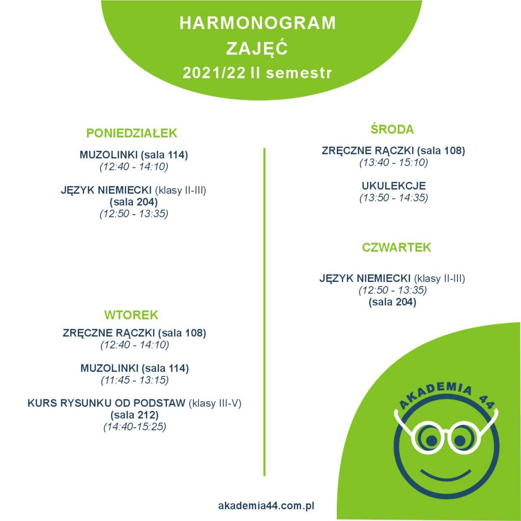 grafika przedstawiająca harmonogram zajęć fundacyjnych na rok 2021/22