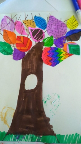 zajęcia plastyczne, kolorowe, jesienne drzewka